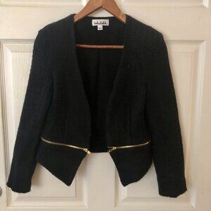 [Women's XS] LADY DUTCH Cropped Jacket Biker Tweed Gold Zipper Open Front Chic
